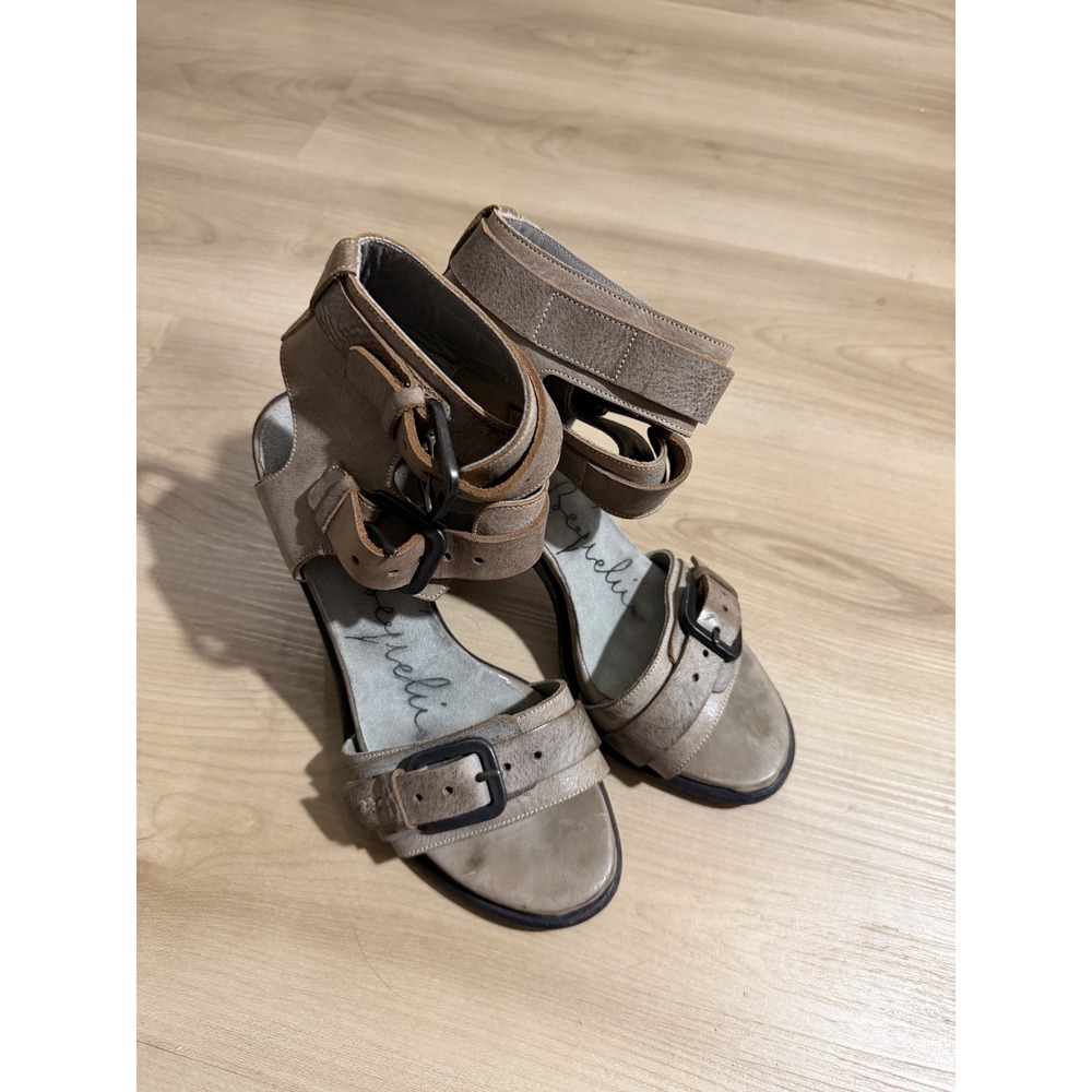 Henry Beguelin Sandal Brown Gray 38.5 Buckle Leather Gladiator Handcrafted Italy